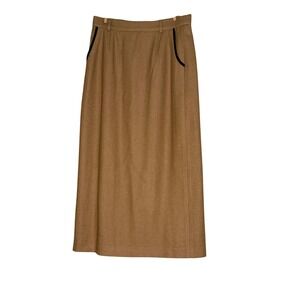 Vintage England Cashmere Skirt Sz14 Tan A Line Lux  Career Preppy Old Money Chic